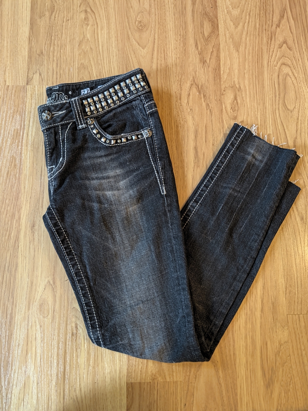 Miss Me Black Skinny Jeans with Studded Waist